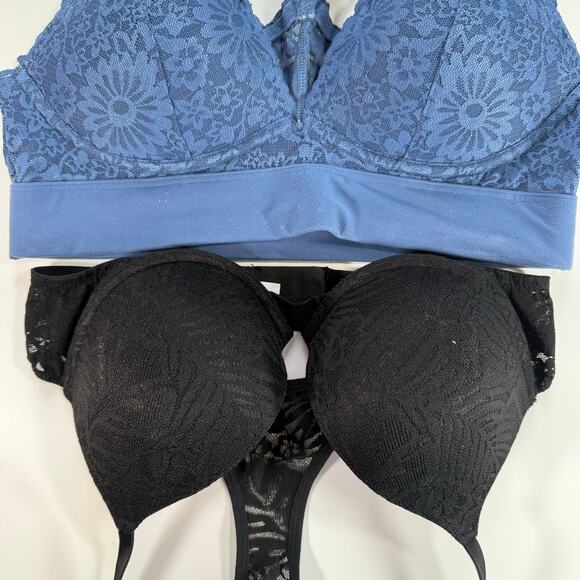 PINK Victoria's Secret Set 2 Women's Medium 34C Black Blue Bralette Push Up Bras - Picture 9 of 10